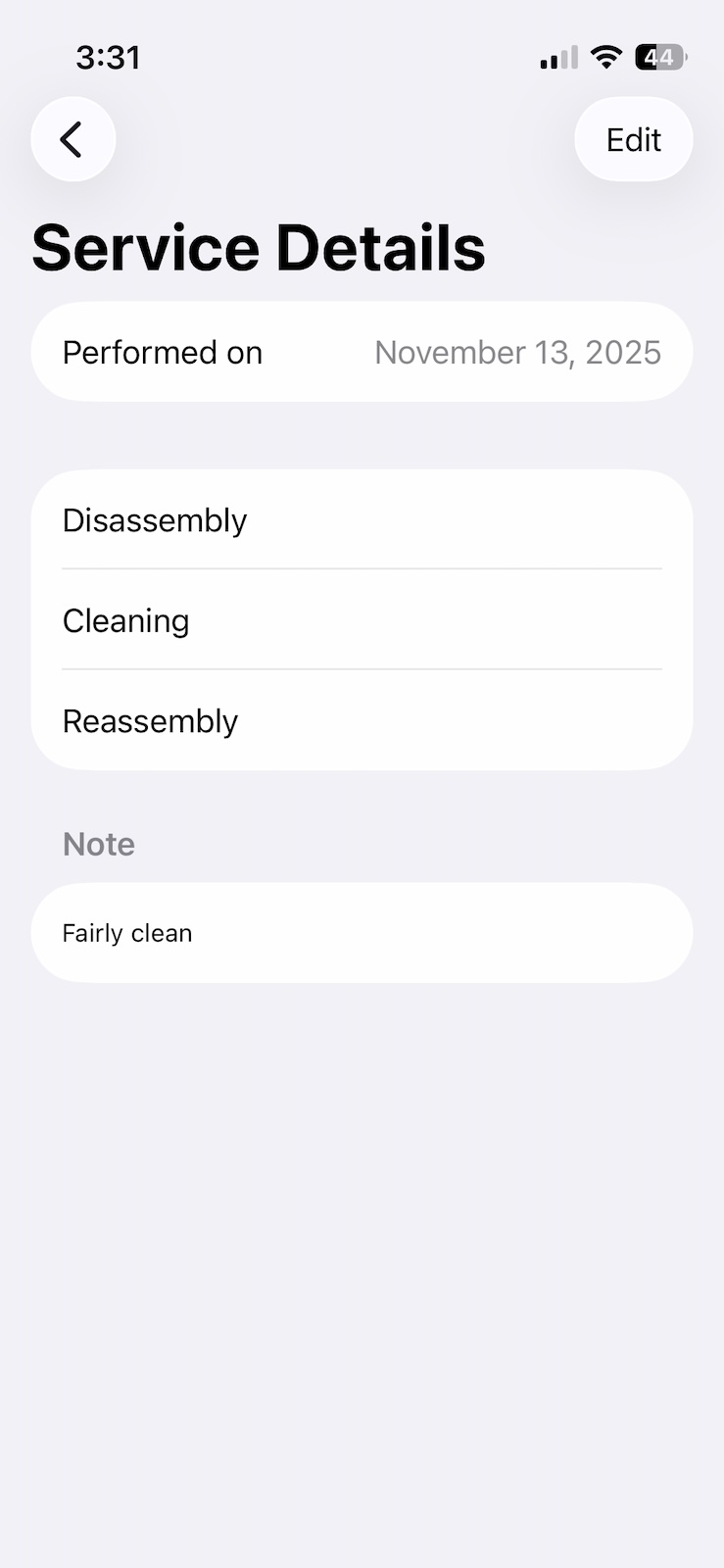 Maintenance Session Details